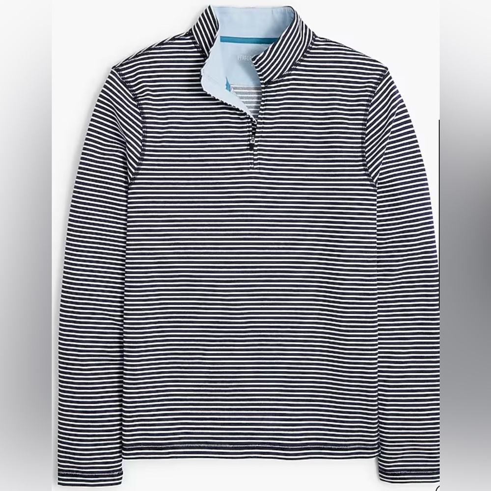 J.Crew Shirt Navy and White Striped Half-Zip Long Sleeve Nautical Mens Small - Picture 2 of 11